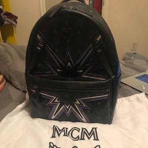 MCM black leather book bag